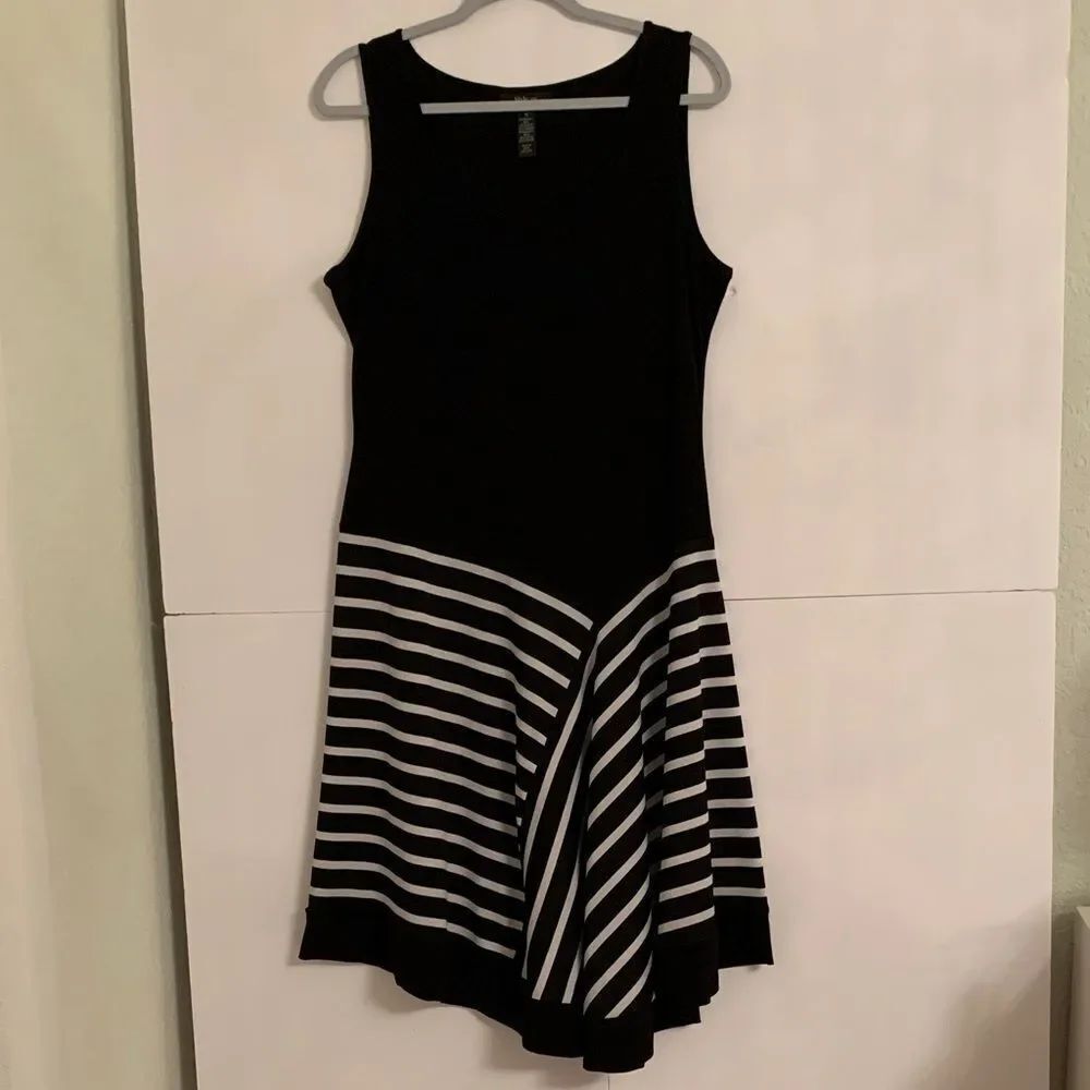 Style & Co Black & White Striped A-Line Asymmetrical Tank Dress Size 12